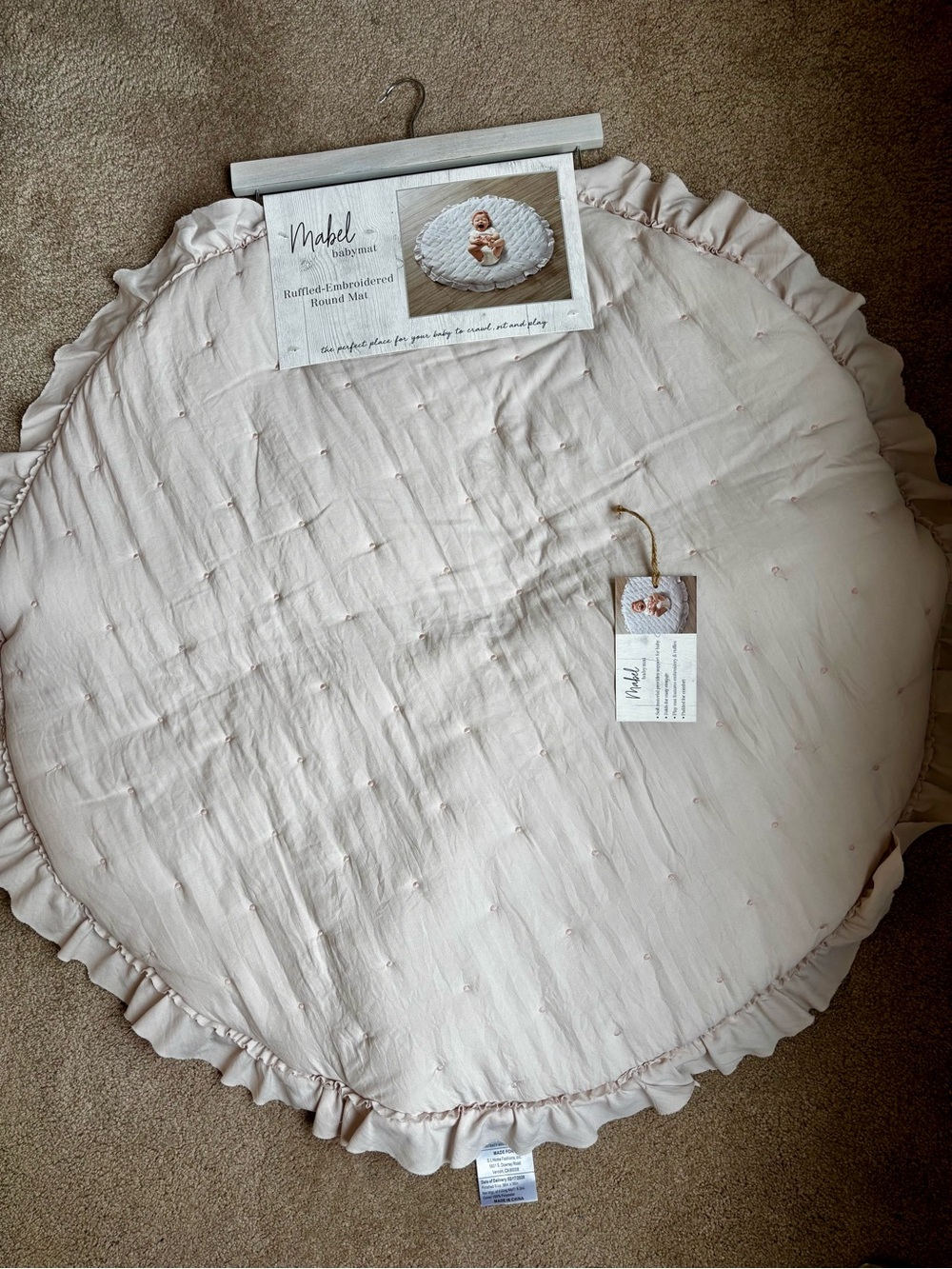Mabel Baby Dusty Pink Ruffled Embroidered Round Play Mat